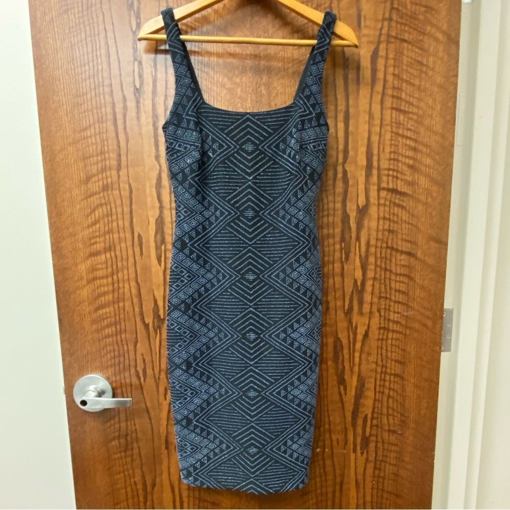 NICOLE Miller New York black blue beaded sleeveless body-con mini sheath dress